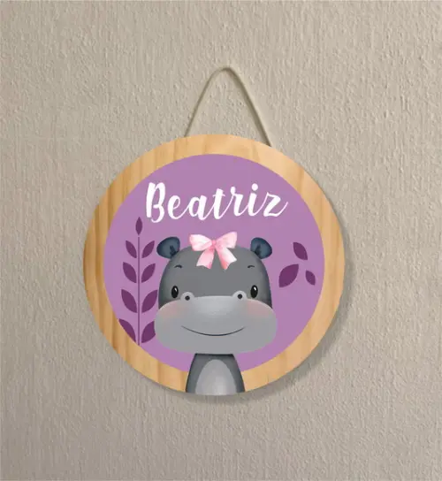 Placa Decoração Infantil Porta Maternidade Safari Hipopotamo