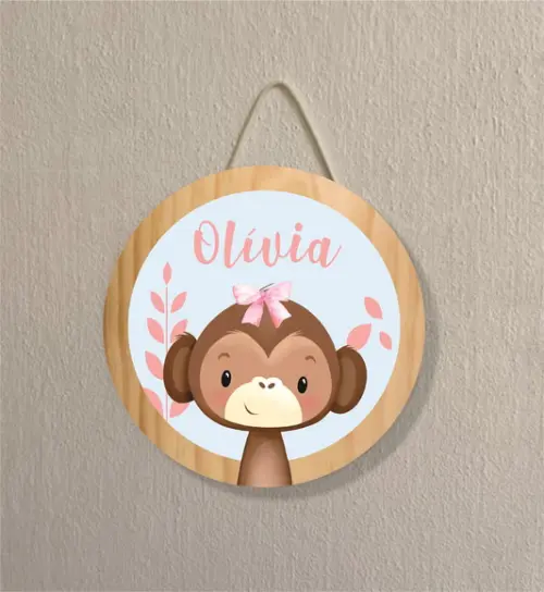 Placa Decoração Infantil Porta Maternidade Safari Macaco