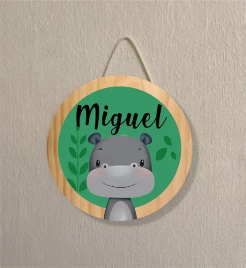 Placa Decoração Infantil Porta Maternidade Safari Hipopótamo
