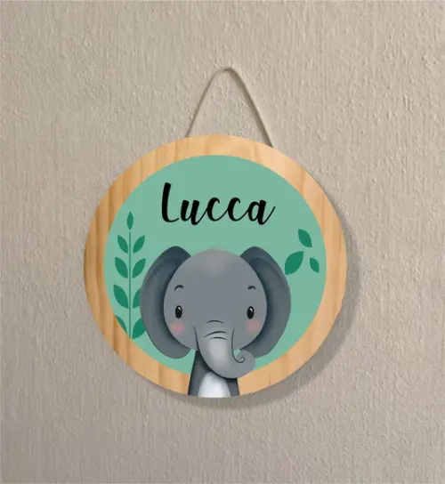 Placa Decoração Infantil Porta Maternidade Safari Elefante