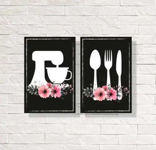 Kit com 2 Placas Decorativas Cozinha Quadro de Giz em mdf