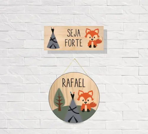 Kit Placas Decorativas Raposa + Porta Maternidade