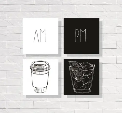 Kit com 4 Placas Decorativas Cozinha Café Drink mdf 30x30cm