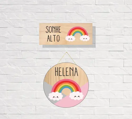 Kit Placas Decorativas Arco Iris + Porta Maternidade