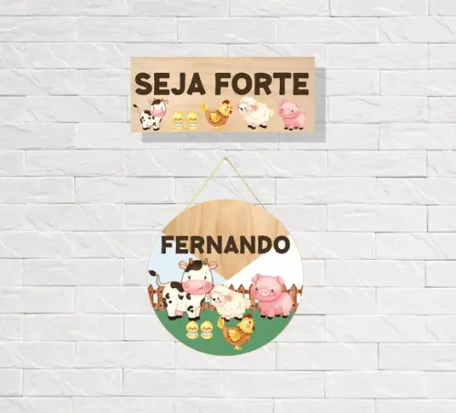 Kit Placas Decorativas Fazendinha + Porta Maternidade