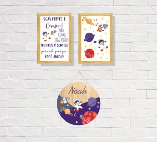 Kit 2 Placas Decorativas Astronauta 30x40 +porta Maternidade