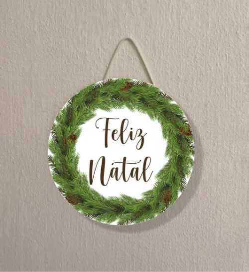 Placa Decoração de Natal Redonda Guirlanda