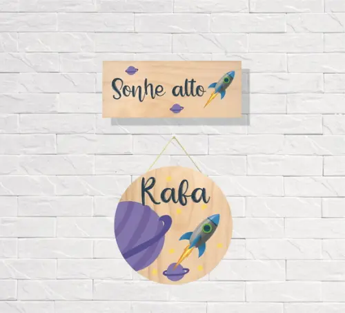 Kit Placas Decorativas Foguete + Porta Maternidade