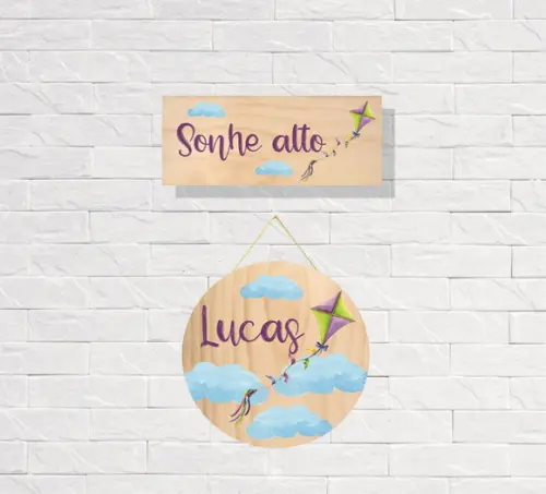 Kit Placas Decorativas Pipa + Porta Maternidade