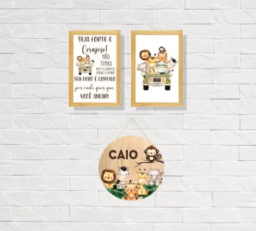 Kit 2 Placas Decorativas Safari 30x40 + Porta Maternidade