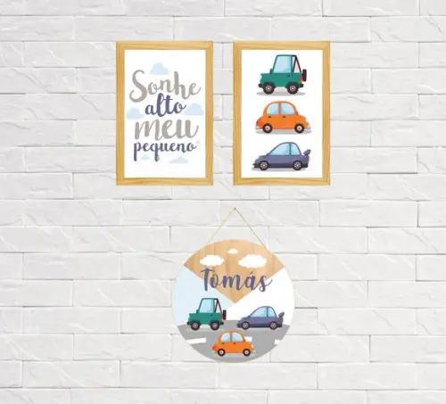 Kit 2 Placas Decorativas Carros 30x40 + Porta Maternidade