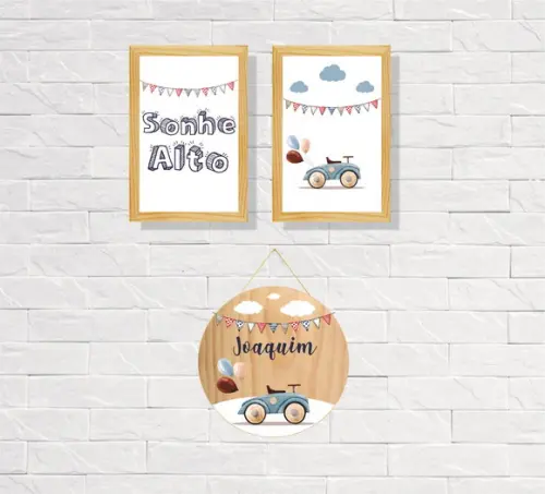 Kit 2 Placas Decorativas Carrinho 30x40 + Porta Maternidade