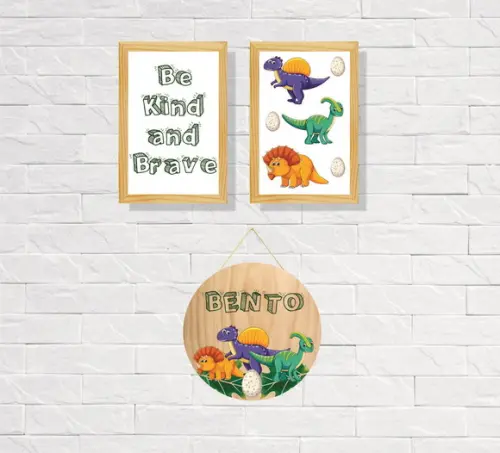 Kit 2 Placas Decorativas Dino 30x40 + Porta Maternidade