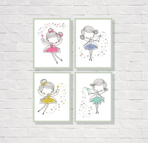 Kit com 4 Placas Decorativas Bailarina 20x30cm