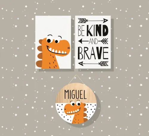 Kit 2 Placas Decorativas Dino 30x40 + Porta Maternidade Mdf