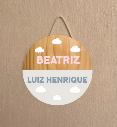 Placa Decoração Infantil Porta Maternidade Casal de Irmãos