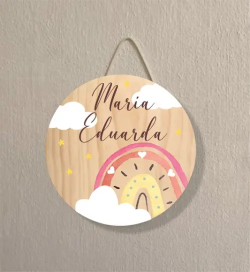 Placa Decoração Infantil Porta Maternidade Arco Iris em mdf