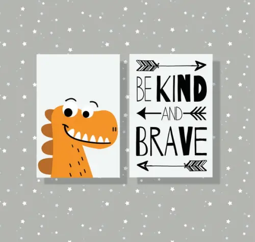 kit com 2 Placas decorativas dino be kind infantil 30x40cm