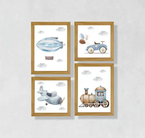 Kit com 4 Placas decorativas infantil carros menino em mdf