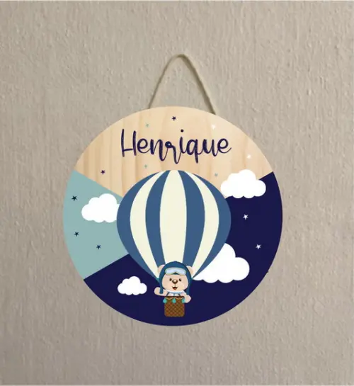 Placa Decoração Infantil Porta Maternidade urso balão em mdf