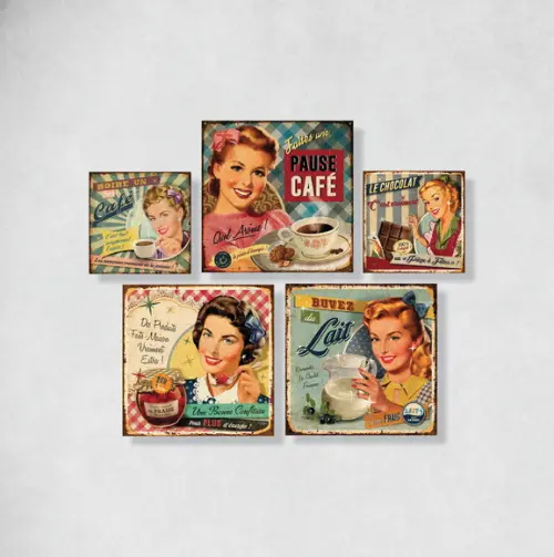 kit com 5 Placas decorativas cozinha vintage em mdf