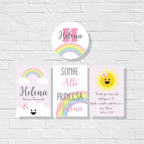 Placas Decoração Infantil arco iris rosa em mdf