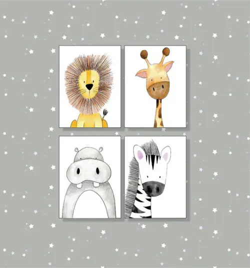 kit 4 Placas decorativas safari em mdf 30x40
