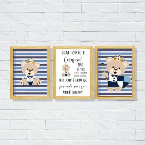Placas Decoração Infantil urso príncipe em mdf 20x30cm