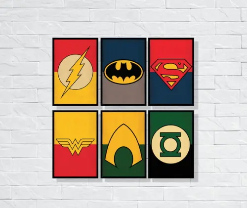 kit com 6 Placas decorativas heróis liga da justiça 20x30cm