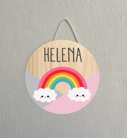 Placa Decoração Infantil Porta Maternidade arco-íris em mdf