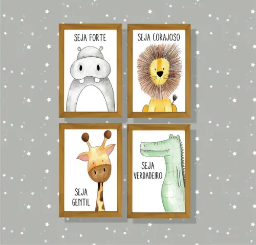 kit 4 Placas decorativas safári + patrulha canina em mdf