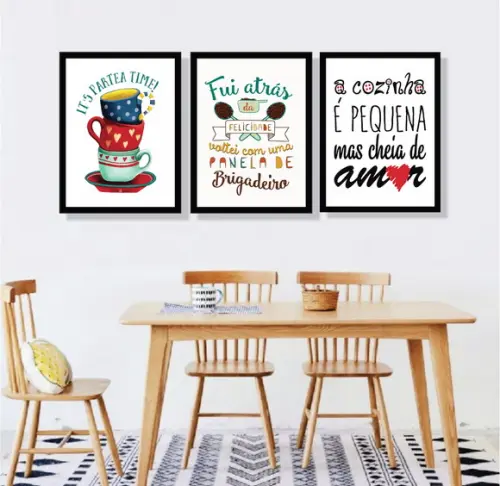 kit com 3 Placas decorativas cozinha em mdf
