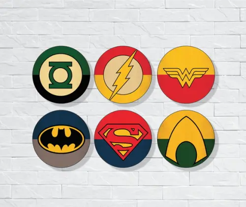 kit com 6 Placas decorativas heróis liga da justiça em mdf