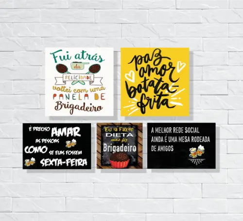 kit com 5 Placas decorativas frases cozinha em mdf