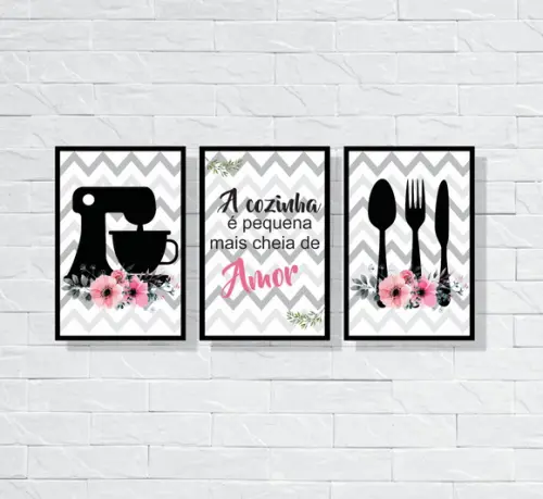 kit com 3 Placas decorativas cozinha em Mdf 20x30cm