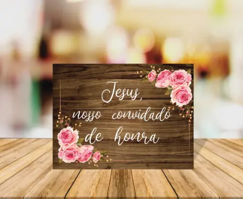 Placa de Casamento Jesus Nosso Convidado Fundo Escuro Rosas