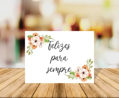 Placa de Casamento Felizes para Sempre Fundo Branco
