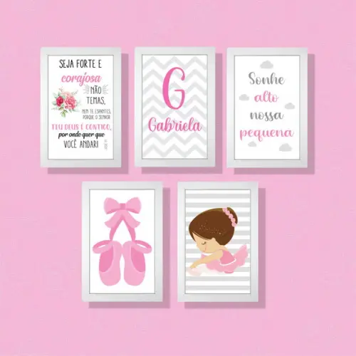 Kit com 5 placas decorativas infantil bailarina em mdf