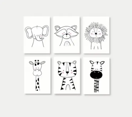 kit com 6 Placas decorativas safári infantil PeB em mdf