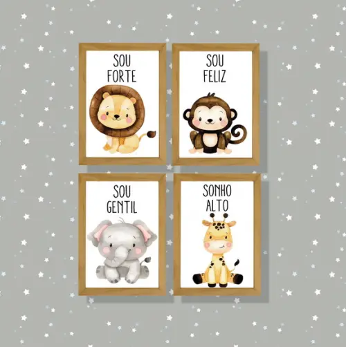 kit 4 Placas decorativas safari em mdf 30x40