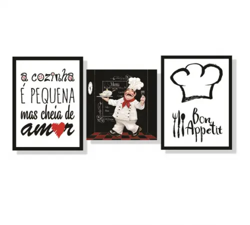 kit com 3 Placas Decorativas cozinha em mdf