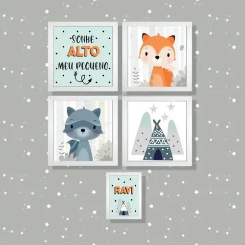 kit 5 Placas decorativas sonhe alto safari em mdf