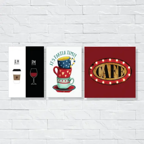 Kit com 3 Placas decorativas cozinha café retrô em mdf