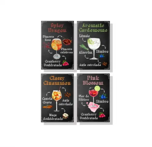 kit 4 Placas decorativas drinks gin em mdf 20x30