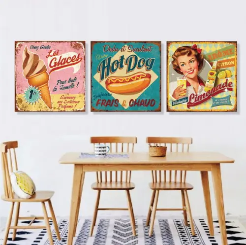 Kit com 3 Placas decorativas cozinha retrô em mdf