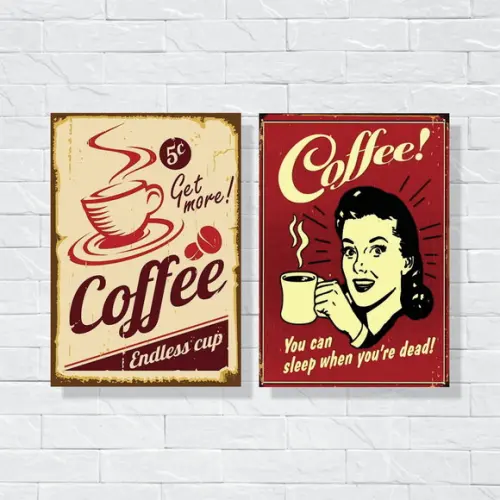 Kit com 2 Placas decorativas cozinha café retrô em mdf