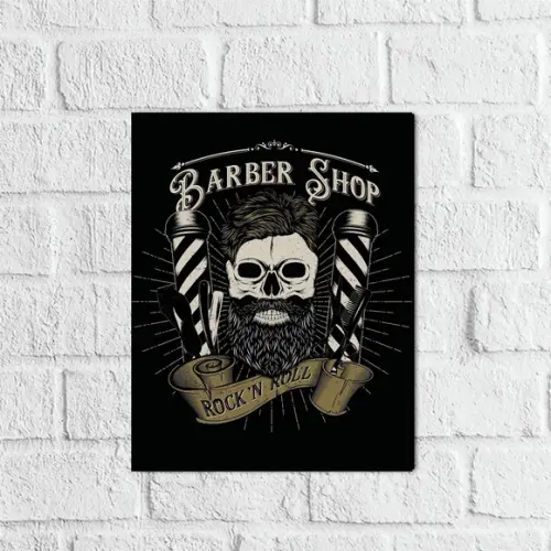 Placa Decorativa barber shop rock n roll em mdf