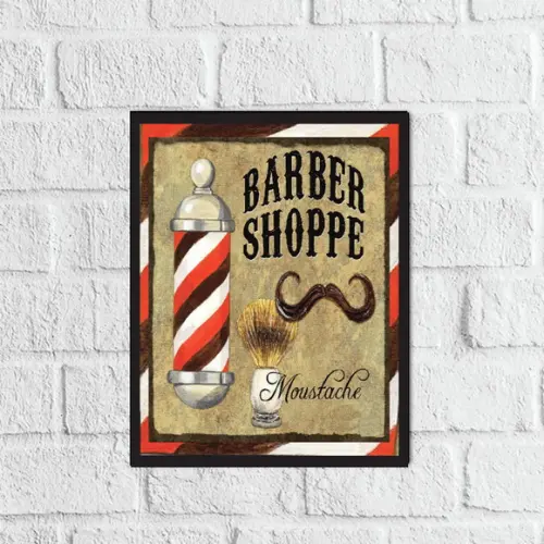 Placa Decorativa barber shop moustache em mdf