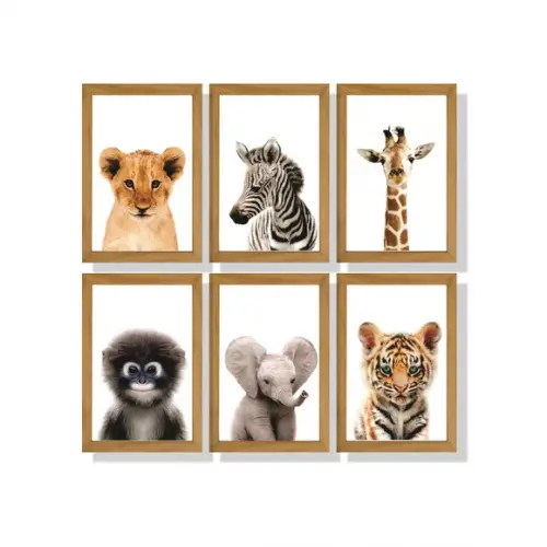 kit com 6 Placas decorativas safári realista infantil mdf