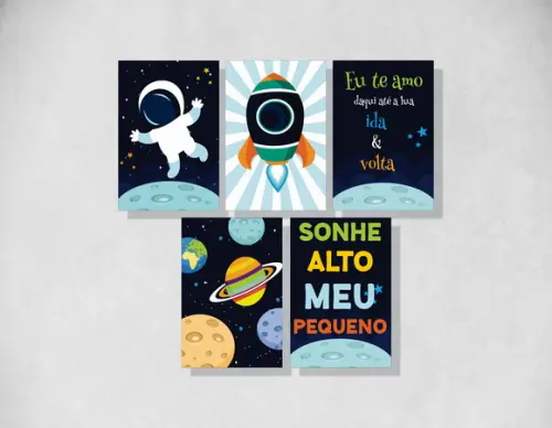 Kit com 5 Placas decorativas astronauta infantil em mdf